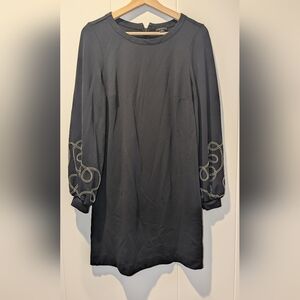 Ann Taylor Blue Dress with Embroidered Sleeves